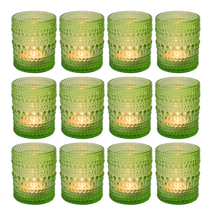 12 pcs Green Glass Votive Candle Holders – Tealight Candle Holders for Weddings, Centerpieces, Home Decor, and Holiday Events