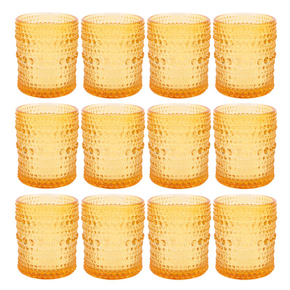 12 pcs Amber Glass Votive Candle Holders – Tealight Candle Holders for Weddings, Table Centerpieces, Home and Holiday Decor