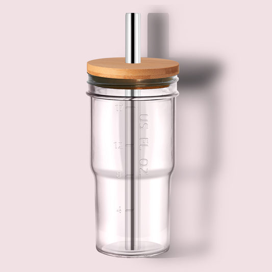 2-Pack Glass Cups with Lids and Straws, 20oz Wide Mouth Drinking Jars for Bubble Tea, Iced Coffee, Smoothies, and More - Reusable Tumbler with Bamboo Lids, Perfect Gift Set