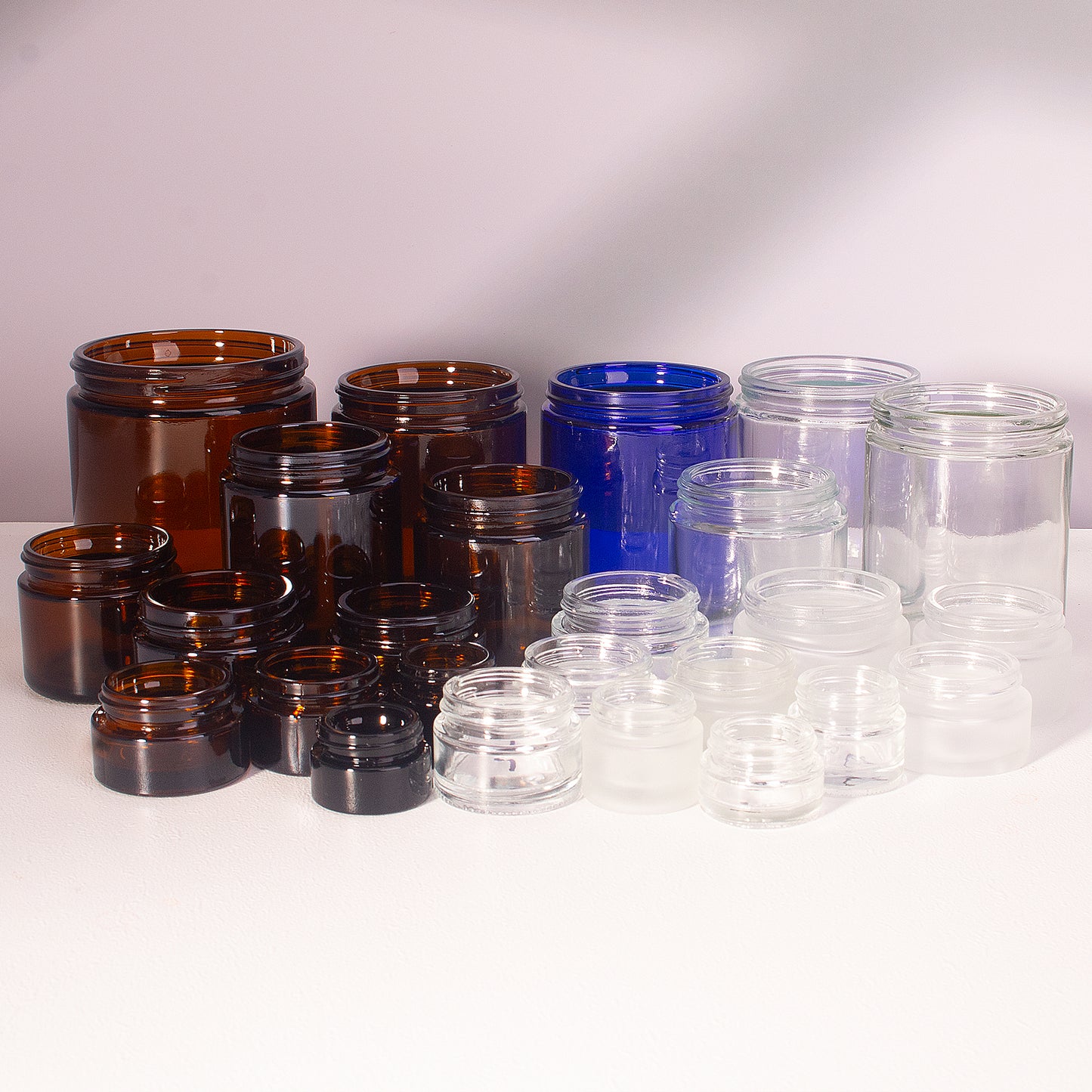 70 Bottles per Box - Glass Cosmetic Jars Wholesale - 170 ml/5.7 oz, Empty Refillable Cosmetic Storage Jars (Includes Lid)