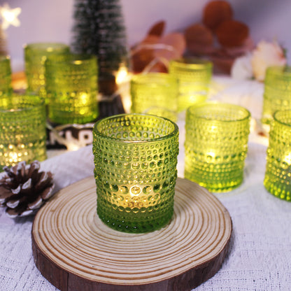 12 pcs Green Glass Votive Candle Holders – Tealight Candle Holders for Weddings, Centerpieces, Home Decor, and Holiday Events