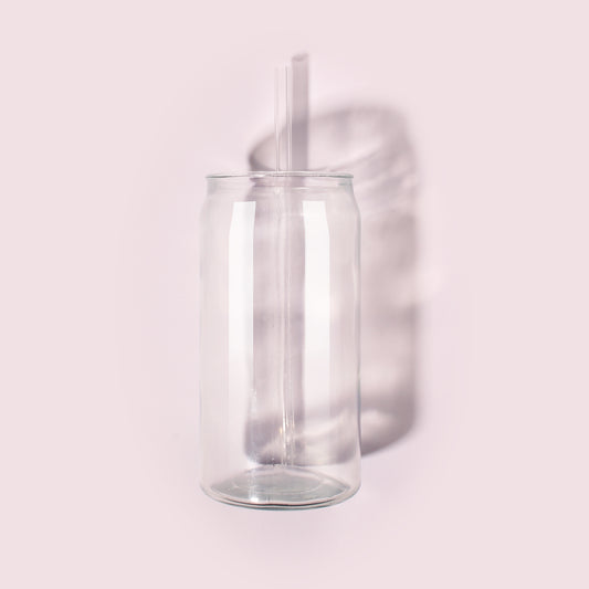 18 oz Can Shaped Drinking Glasses - 8 Pack with Reusable Straws, Recycled Glass Tumblers with Embossed Bee, Ideal for Beer, Iced Coffee, Water, and Fresh Drinks