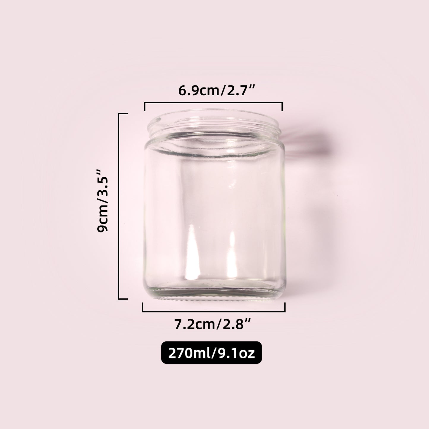 70 Bottles per Box - Glass Cosmetic Jars Wholesale - 270 ml/9.1 oz, Empty Refillable Cosmetic Storage Jars (Includes Lid)