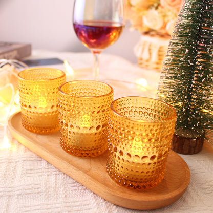 12 pcs Amber Glass Votive Candle Holders – Tealight Candle Holders for Weddings, Table Centerpieces, Home and Holiday Decor