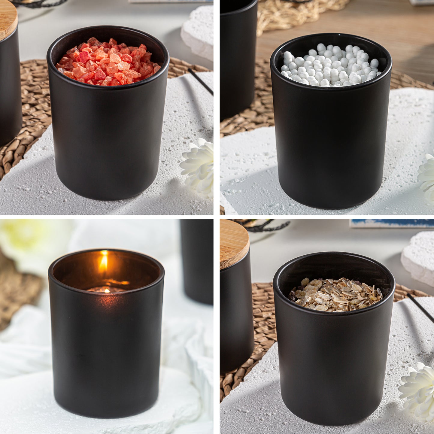 15 Pack 7 oz Matte Black Glass Candle Jars with Bamboo Lids – Candle Making Kit Includes Wick Holders, Wicks, Labels, and Glue Dots – Reusable and Multipurpose