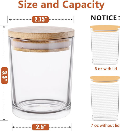 20 Pack 7 oz Clear Glass Candle Jars with Bamboo Lids – Candle Making Kit Includes Wick Holders, Wicks, Labels, and Glue Dots – Reusable and Versatile