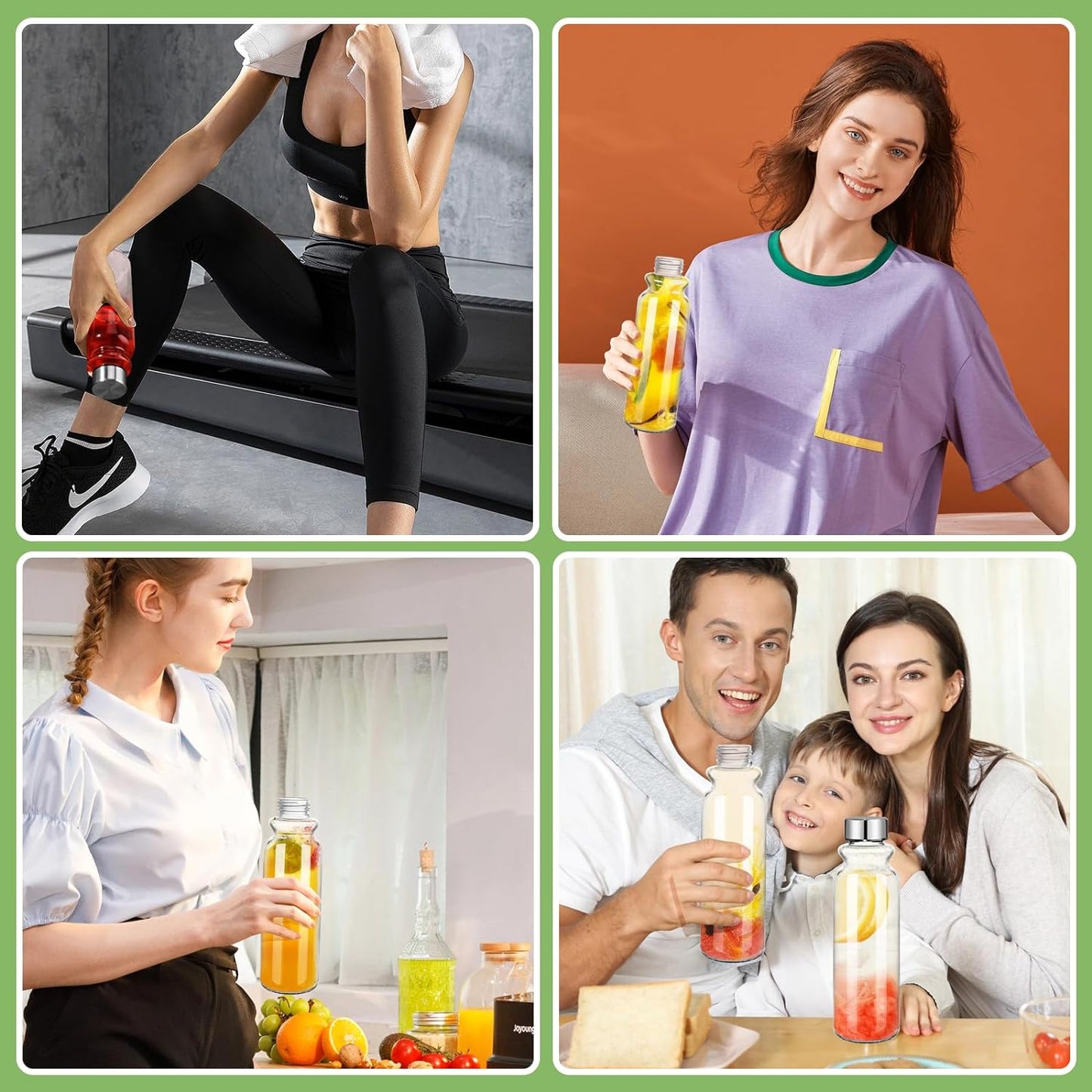 18oz Glass Water Bottles - 2 Pack with Lids, Wide Mouth Reusable Containers for Juice and Smoothies