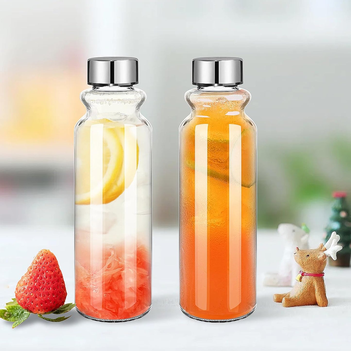 18oz Glass Water Bottles - 2 Pack with Lids, Wide Mouth Reusable Containers for Juice and Smoothies