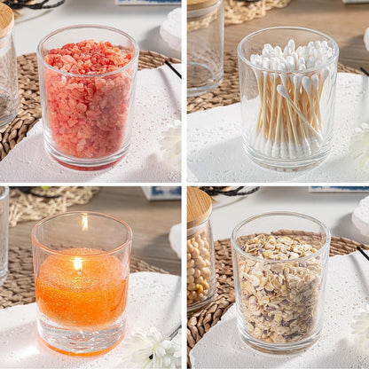 20 Pack 7 oz Clear Glass Candle Jars with Bamboo Lids – Candle Making Kit Includes Wick Holders, Wicks, Labels, and Glue Dots – Reusable and Versatile
