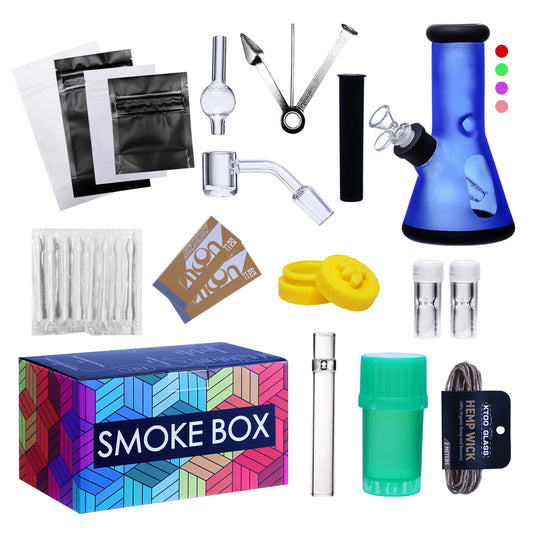 Complete Water Pipe Kit with Colorful Glass Water Pipe - Smoke Box Set