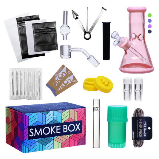 Complete Water Pipe Kit with Colorful Glass Water Pipe - Smoke Box Set
