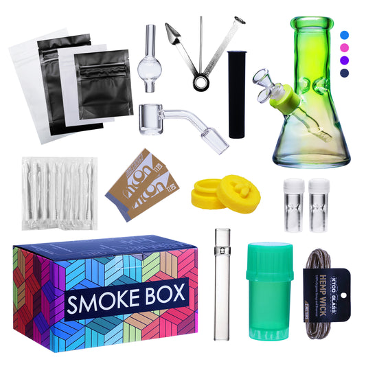 Complete Water Pipe Kit with Colorful Glass Water Pipe - Smoke Box Set