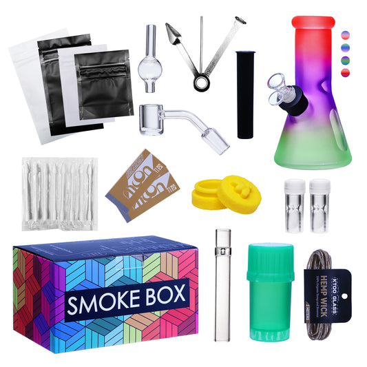 Complete Water Pipe Kit with Colorful Glass Water Pipe - Smoke Box Set