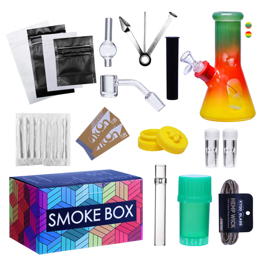 Complete Water Pipe Kit with Colorful Glass Water Pipe - Smoke Box Set