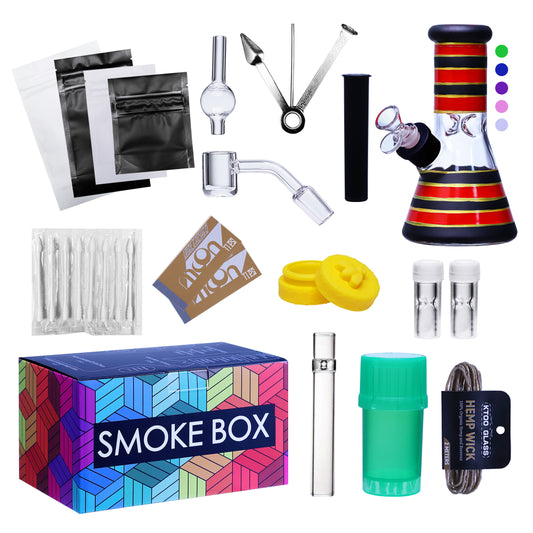 Complete Water Pipe Kit with Colorful Glass Water Pipe - Smoke Box Set