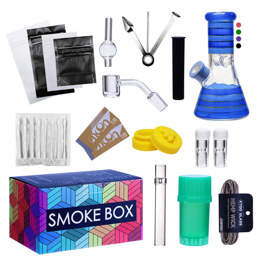Complete Water Pipe Kit with Colorful Glass Water Pipe - Smoke Box Set