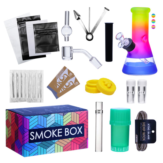 Complete Water Pipe Kit with Colorful Glass Water Pipe - Smoke Box Set