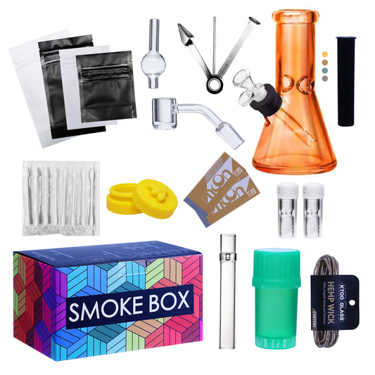 Complete Water Pipe Kit with Colorful Glass Water Pipe - Smoke Box Set