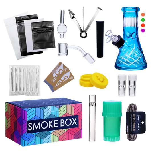 Complete Water Pipe Kit with Colorful Glass Water Pipe - Smoke Box Set