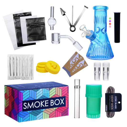 Complete Water Pipe Kit with Colorful Glass Water Pipe - Smoke Box Set