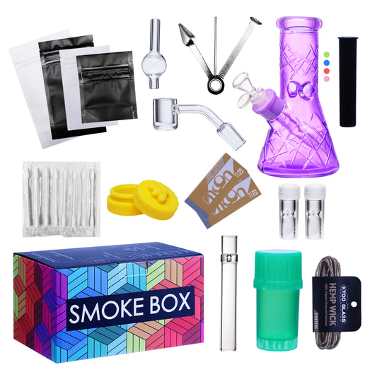 Complete Water Pipe Kit with Colorful Glass Water Pipe - Smoke Box Set