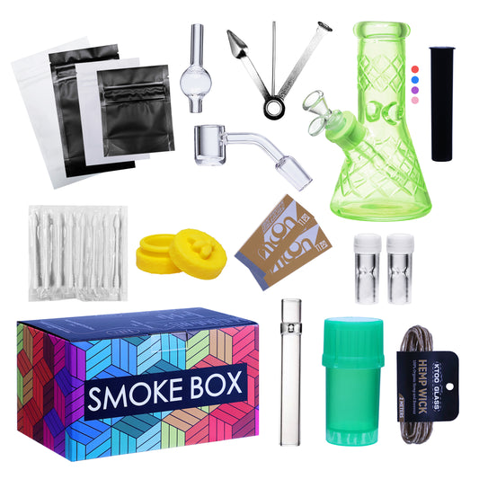 Complete Water Pipe Kit with Colorful Glass Water Pipe - Smoke Box Set