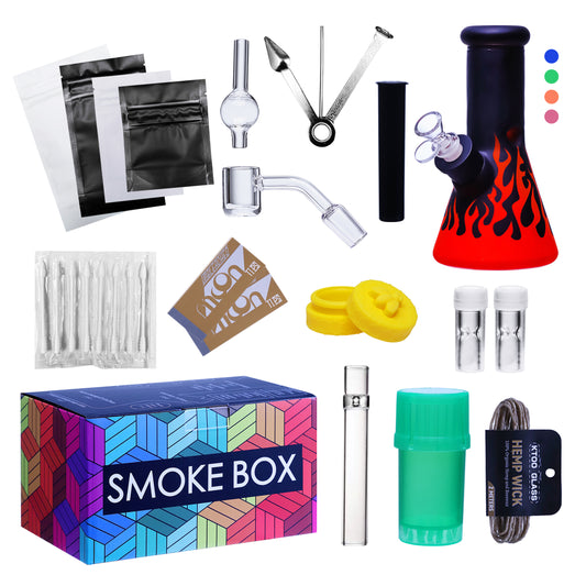 Complete Water Pipe Kit with Colorful Glass Water Pipe - Smoke Box Set