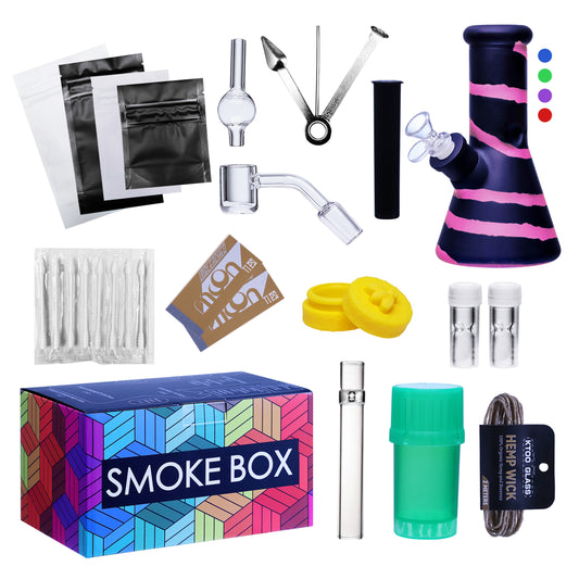 Complete Water Pipe Kit with Colorful Glass Water Pipe - Smoke Box Set
