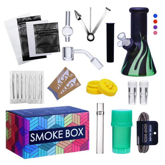 Complete Water Pipe Kit with Colorful Glass Water Pipe - Smoke Box Set