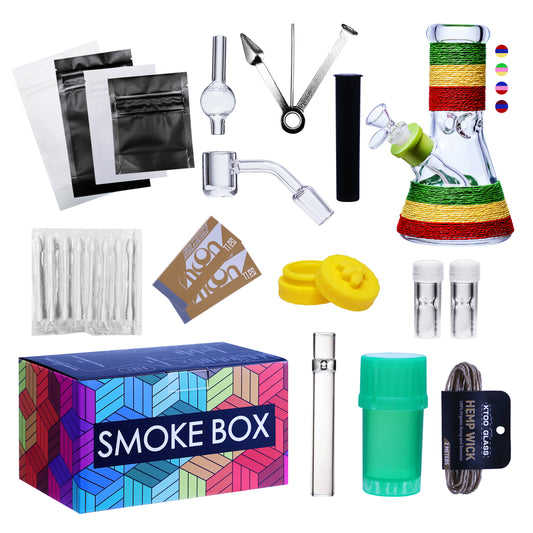 Complete Water Pipe Kit with Colorful Glass Water Pipe - Smoke Box Set