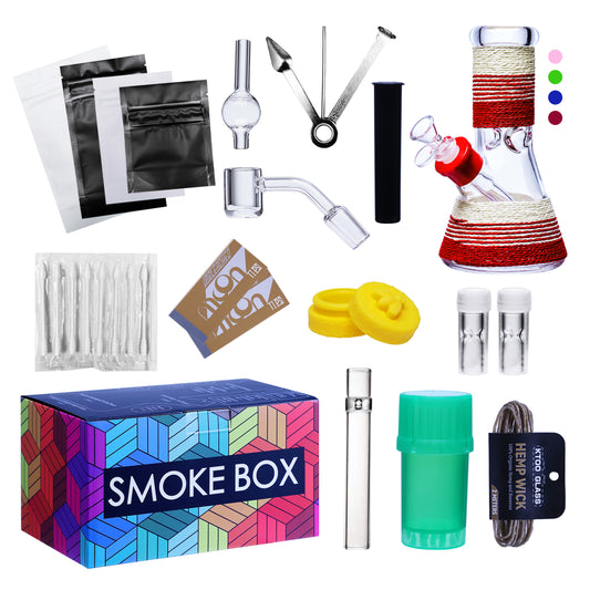 Complete Water Pipe Kit with Colorful Glass Water Pipe - Smoke Box Set
