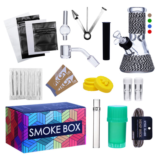 Complete Water Pipe Kit with Colorful Glass Water Pipe - Smoke Box Set