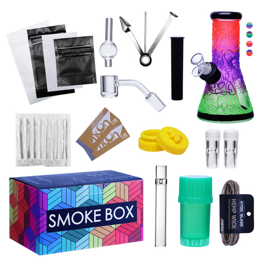 Complete Water Pipe Kit with Colorful Glass Water Pipe - Smoke Box Set