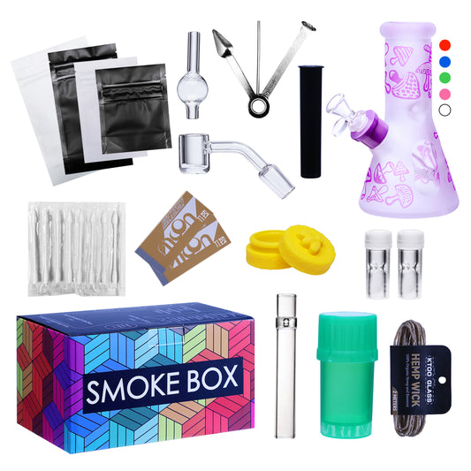 Complete Water Pipe Kit with Colorful Glass Water Pipe - Smoke Box Set