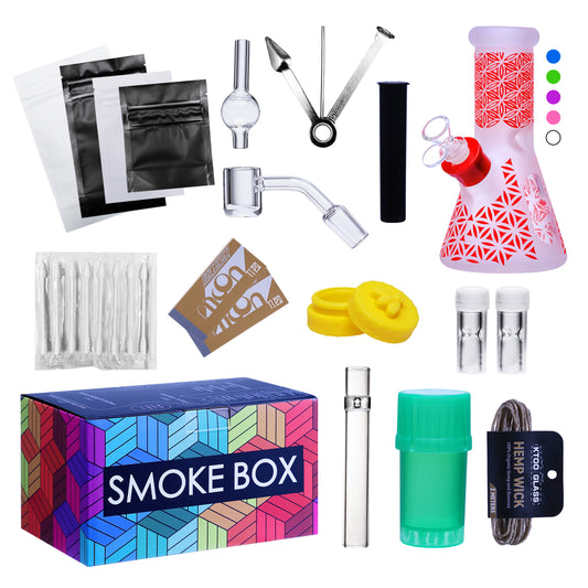 Complete Water Pipe Kit with Colorful Glass Water Pipe - Smoke Box Set