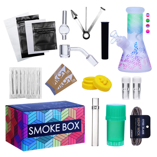 Complete Water Pipe Kit with Colorful Glass Water Pipe - Smoke Box Set