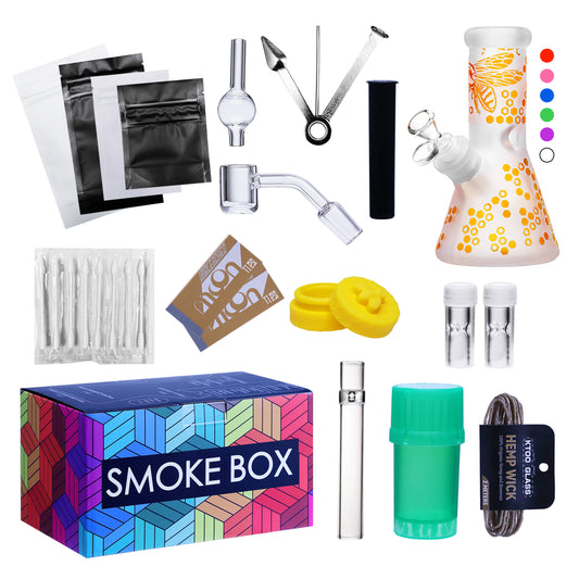 Complete Water Pipe Kit with Colorful Glass Water Pipe - Smoke Box Set