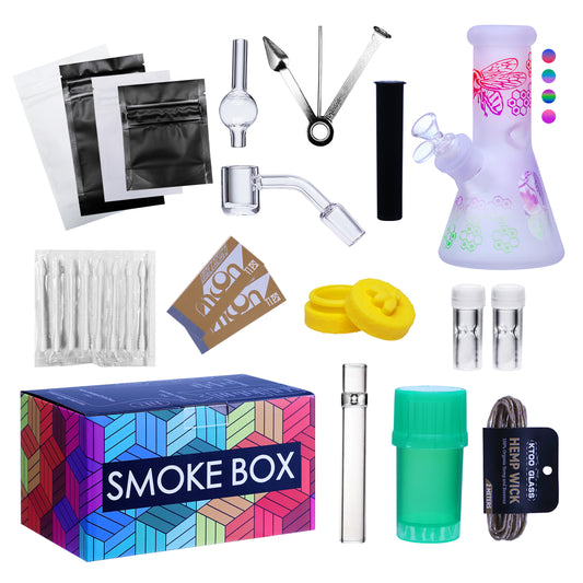 Complete Water Pipe Kit with Colorful Glass Water Pipe - Smoke Box Set