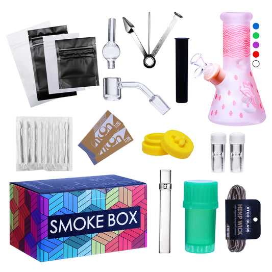 Complete Water Pipe Kit with Colorful Glass Water Pipe - Smoke Box Set
