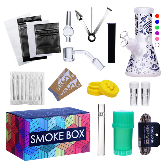 Complete Water Pipe Kit with Colorful Glass Water Pipe - Smoke Box Set