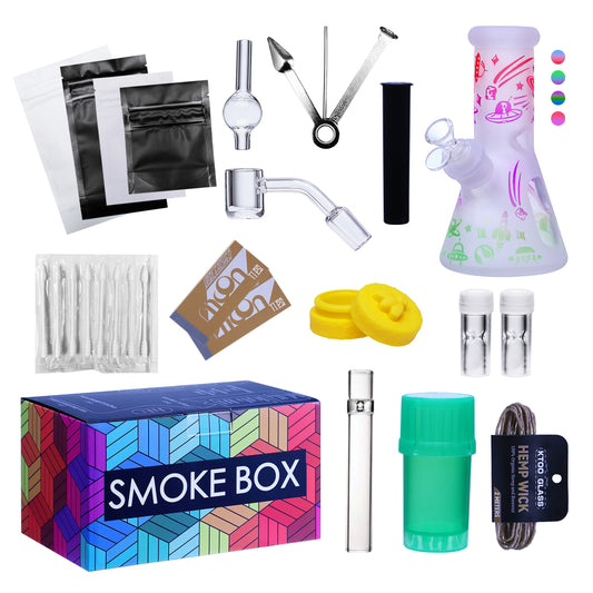Complete Water Pipe Kit with Colorful Glass Water Pipe - Smoke Box Set