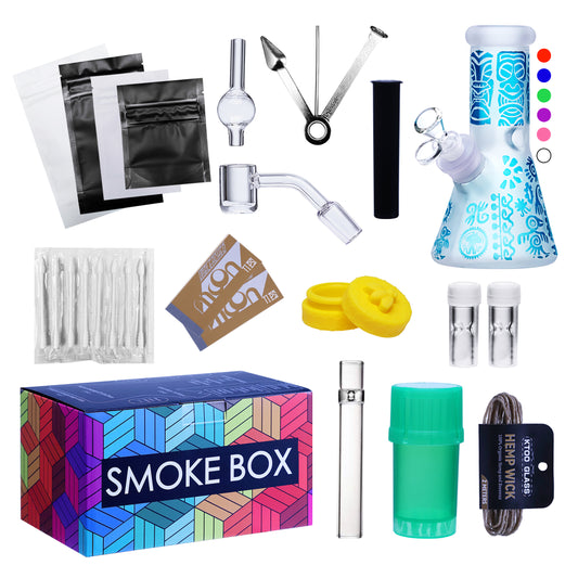 Complete Water Pipe Kit with Colorful Glass Water Pipe - Smoke Box Set