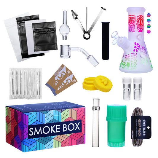Complete Water Pipe Kit with Colorful Glass Water Pipe - Smoke Box Set