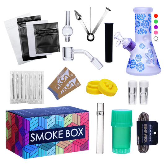 Complete Water Pipe Kit with Colorful Glass Water Pipe - Smoke Box Set