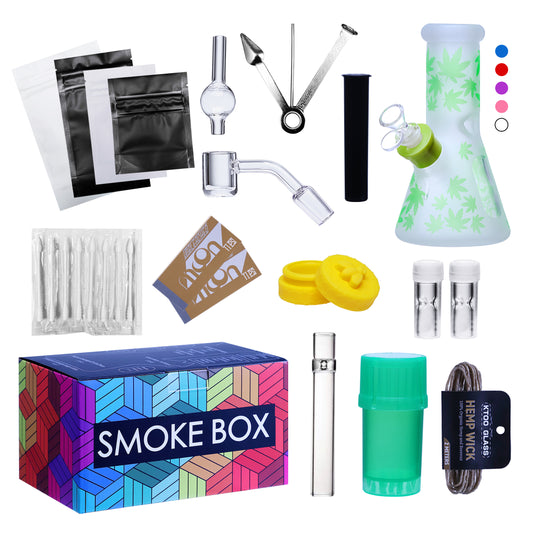 Complete Water Pipe Kit with Colorful Glass Water Pipe - Smoke Box Set