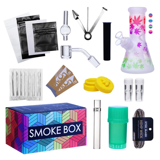Complete Water Pipe Kit with Colorful Glass Water Pipe - Smoke Box Set