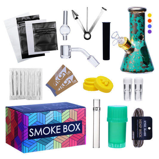 Complete Water Pipe Kit with Colorful Glass Water Pipe - Smoke Box Set