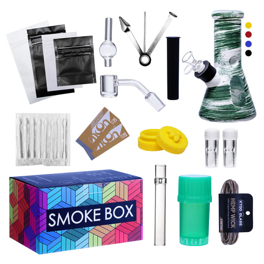 Complete Water Pipe Kit with Colorful Glass Water Pipe - Smoke Box Set