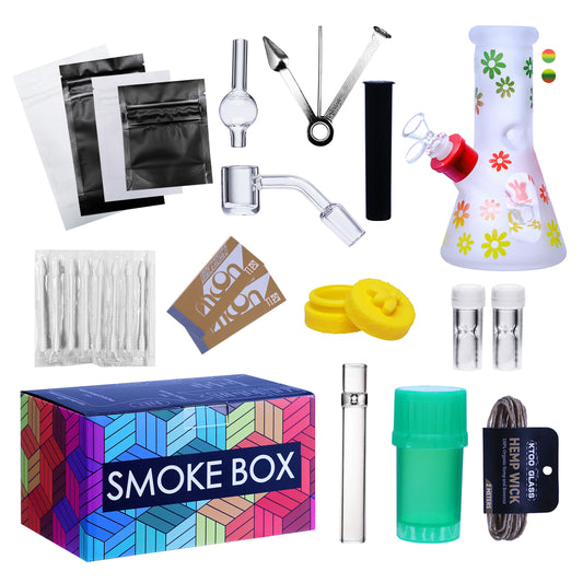 Complete Water Pipe Kit with Colorful Glass Water Pipe - Smoke Box Set