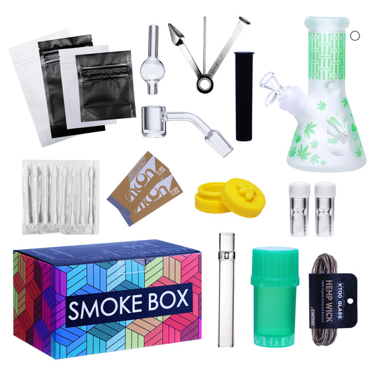 Complete Water Pipe Kit with Colorful Glass Water Pipe - Smoke Box Set